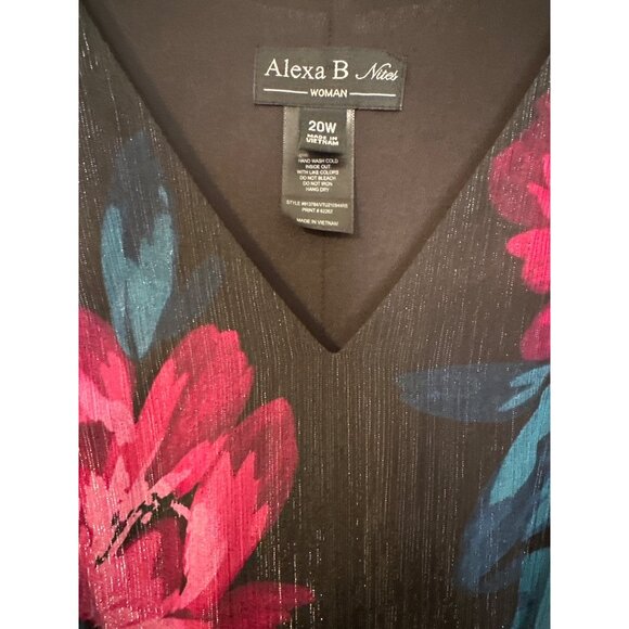 💖Alexa B Woman Sleeveless Floral Tiered Black Dress 20W V-Neck Lightweight - Picture 5 of 5